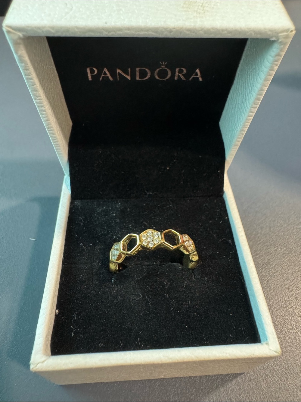 18k Gold-plated Honeycomb Ring adjustable | Pavé Accents | Box Included